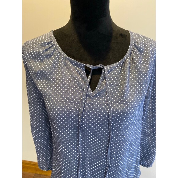 Fred David FD Blouse Top Plus Size XL Blue Gray Polka Dot Pullover Vented Sleeve - Picture 3 of 11